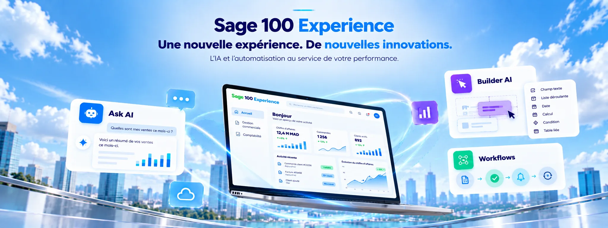Sage 100 Expérience avec Ask AI, Builder AI et Workflows pour automatiser et optimiser la gestion d'entreprise