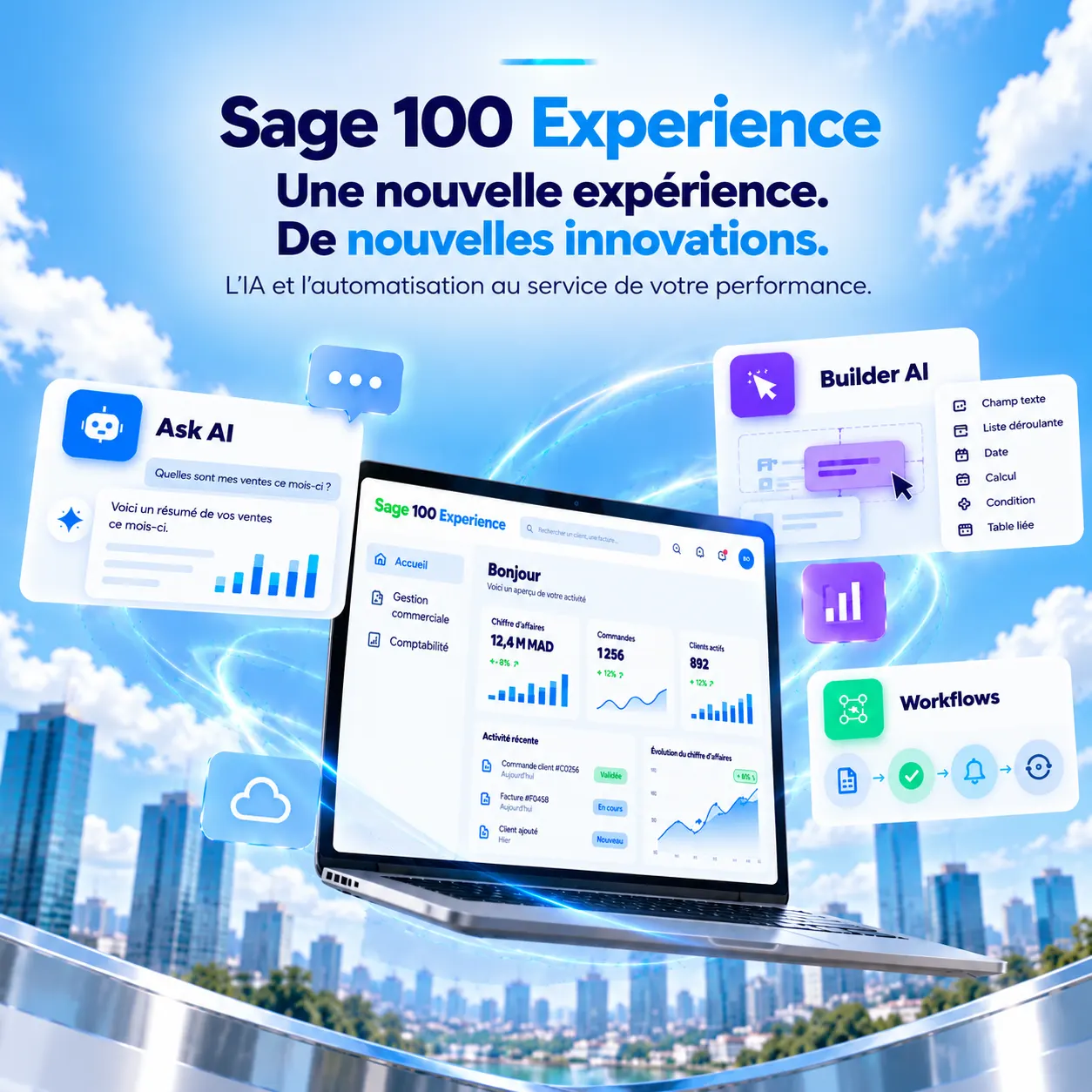 Sage 100 Expérience avec Ask AI, Builder AI et Workflows pour automatiser et optimiser la gestion d'entreprise