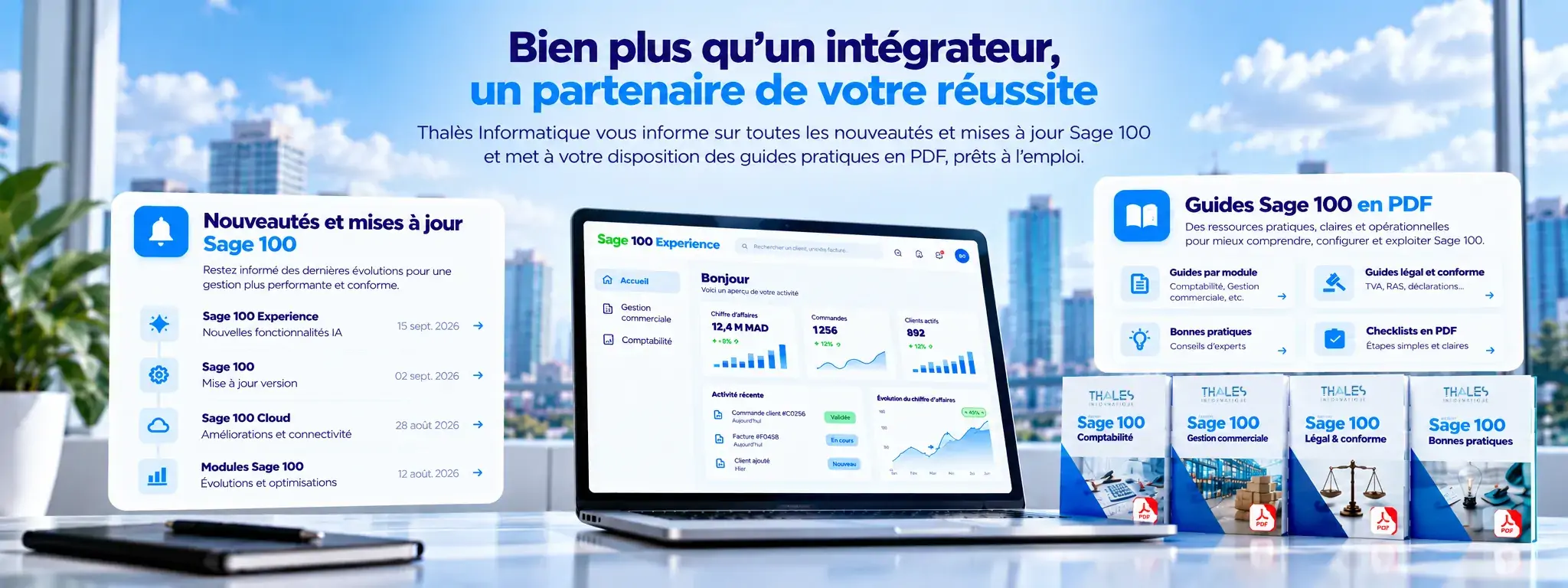 Thalès Informatique — nouveautés et mises à jour Sage 100 avec guides PDF pratiques, légaux et conformes
